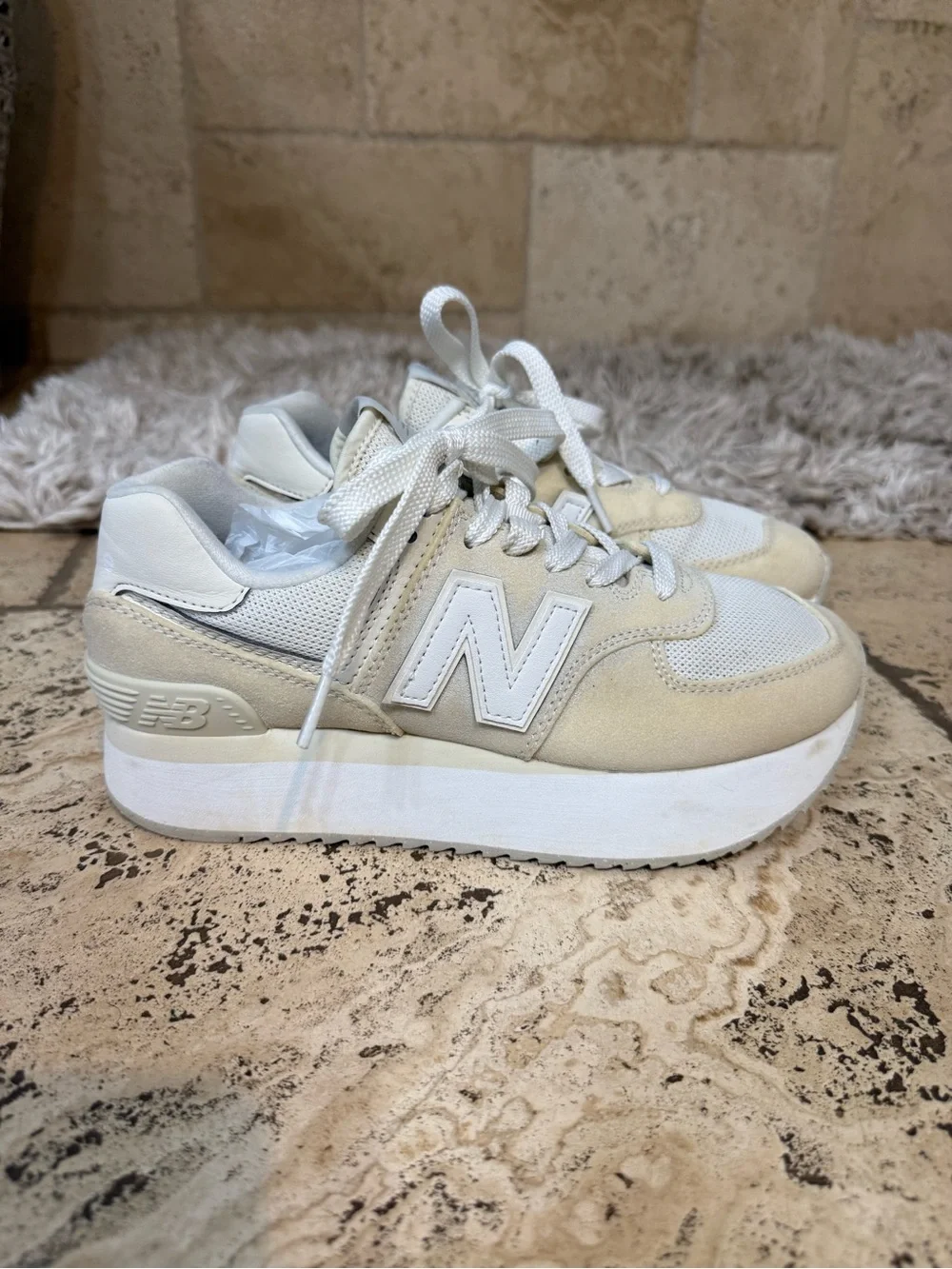 New Balance Women's Cream and White Platform Athletic Sneakers